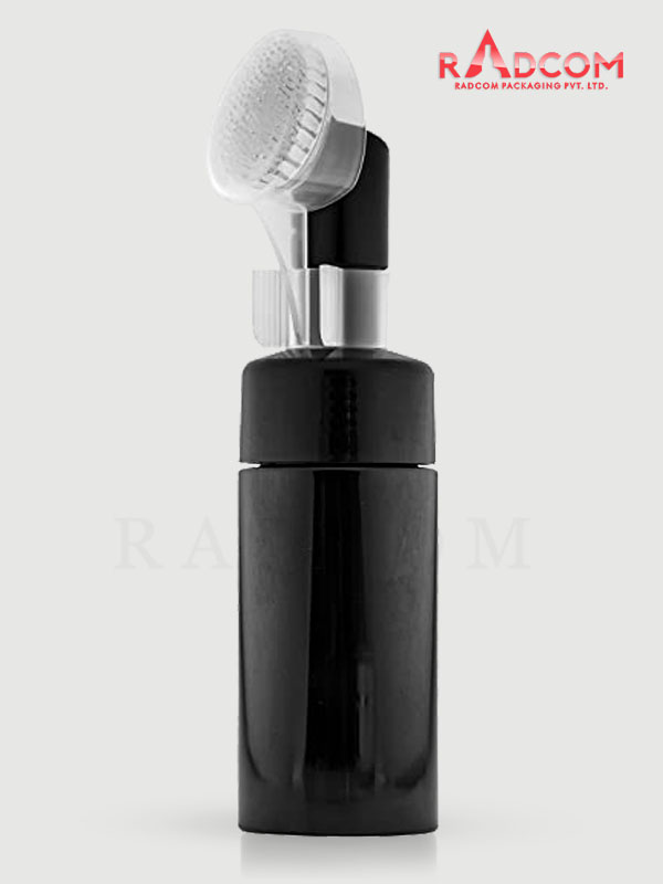 150ML Black Foaming Bottle with Black Brush Pump with Clear Over Cap